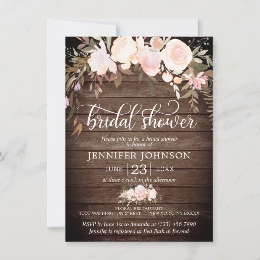 Waterverf Floral Rustic Pink Ivory Vrijgezellenfee Kaart (Voorkant)