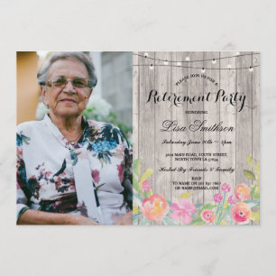Waterverf Floral Rustic Retirement Party Foto Kaart