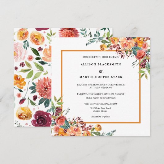 Waterverf Floral Rustic Wedding Kaart (Voorkant / Achterkant)