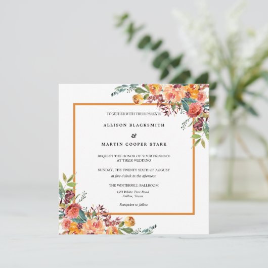 Waterverf Floral Rustic Wedding Kaart (Staand voorkant)