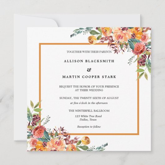Waterverf Floral Rustic Wedding Kaart (Voorkant)