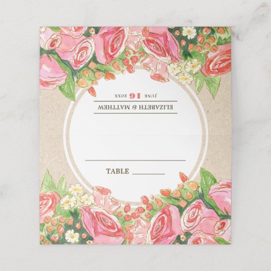 Waterverf Floral Rustic Wedding Table Plaatskaartje (Buitenkant ongevouwen)
