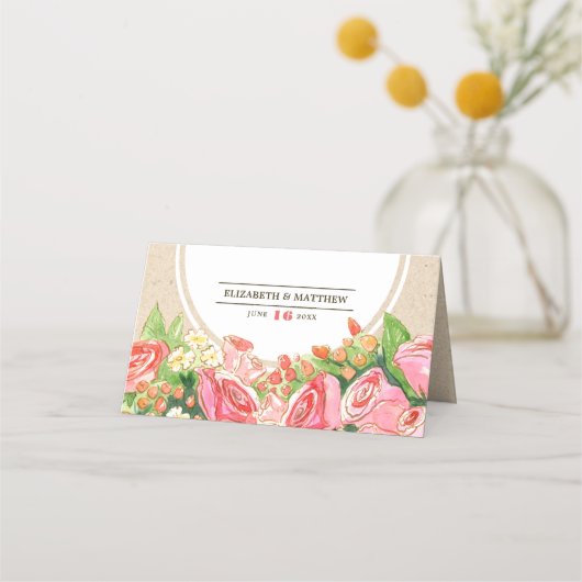 Waterverf Floral Rustic Wedding Table Plaatskaartje (Achterkant)