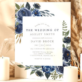 Waterverf Floral Rustic Wedding van Navy Blue Flow Kaart
