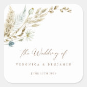Waterverf Floral Rustic Wedding Vierkante Sticker (Voorkant)