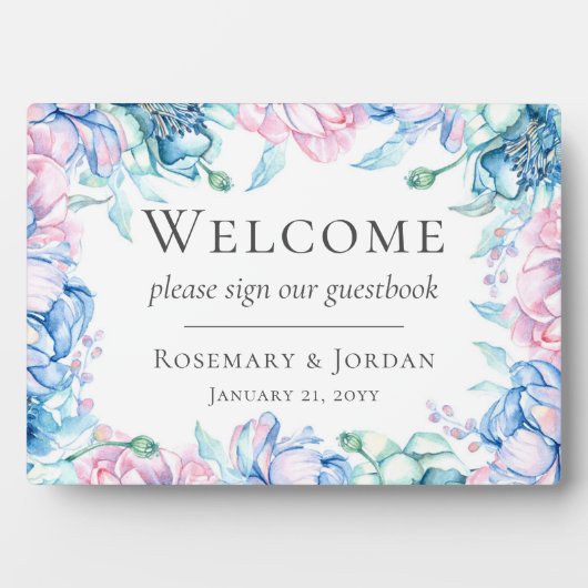 Waterverf Floral Rustic Welcome Wedding Guestbook Fotoplaat (voorkant)