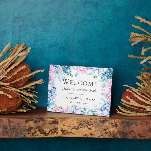 Waterverf Floral Rustic Welcome Wedding Guestbook Fotoplaat (Zijkant)