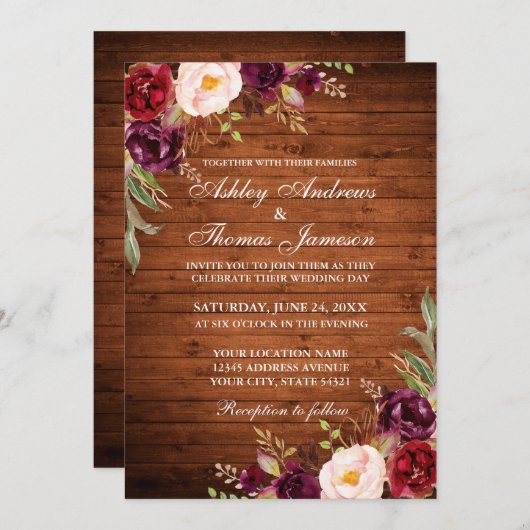 Waterverf Floral Rustic Wood Weddenschap Kaart (Voorkant / Achterkant)