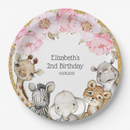 Waterverf Floral Safari Animals Peony Birthday Papieren Bordje