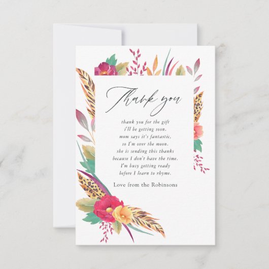 Waterverf Floral Safari Baby shower Bedankkaart (Voorkant)