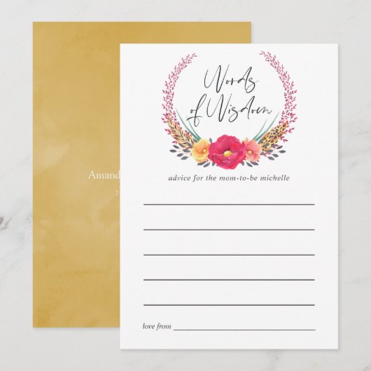 Waterverf Floral Safari Baby shower Moeder Advies (Voorkant / Achterkant)