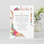 Waterverf Floral Safari Bat Mitzvah Kaart (Staand voorkant)