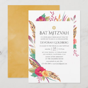 Waterverf Floral Safari Bat Mitzvah Kaart