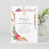 Waterverf Floral Safari Bat Mitzvah Kaart (Staand voorkant)