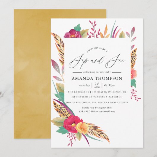 Waterverf Floral Safari Sip en See Kaart (Voorkant / Achterkant)