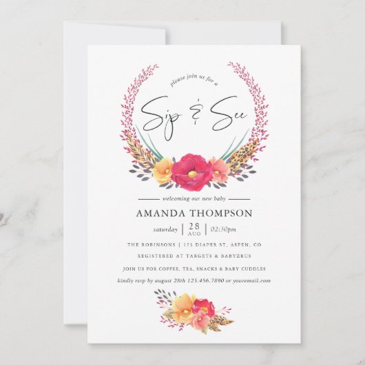 Waterverf Floral Safari Sip en See Kaart (Voorkant)