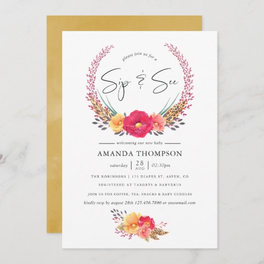 Waterverf Floral Safari Sip en See Kaart (Voorkant / Achterkant)