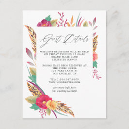 Waterverf Floral Safari Wedding Guest Details Informatiekaartje