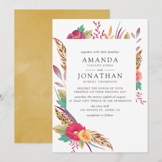 Waterverf Floral Safari Wedding Kaart (Voorkant / Achterkant)