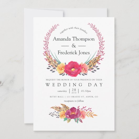 Waterverf Floral Safari Wedding Kaart (Voorkant)