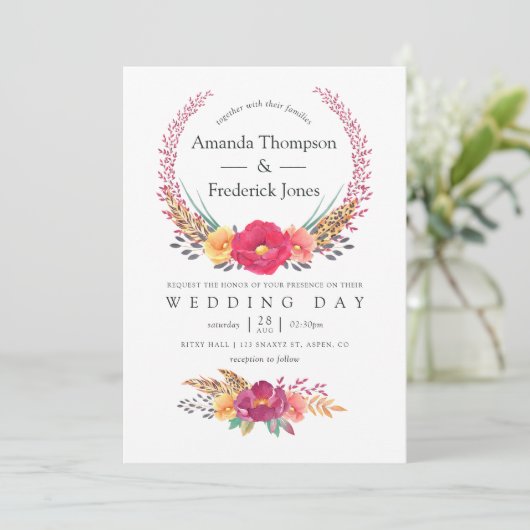 Waterverf Floral Safari Wedding Kaart (Staand voorkant)