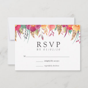 Waterverf Floral Safari Wedding RSVP Kaartje