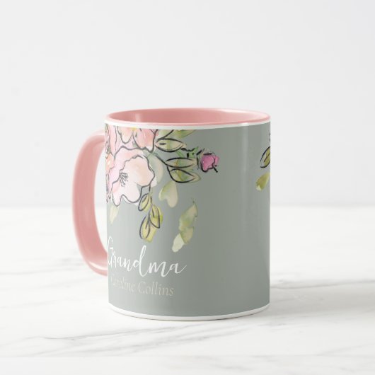 Waterverf Floral Sage Green Grandma Mok (Voorkant links)