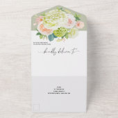 Waterverf Floral Sage Green Wedding All In One Uitnodiging (Buitenkant)