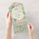 Waterverf Floral Sage Green Wedding All In One Uitnodiging (Afscheurbaar)