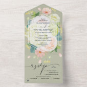 Waterverf Floral Sage Green Wedding All In One Uitnodiging (Binnen)