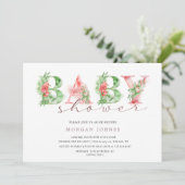 Waterverf floral script baby shower uitnodiging (Staand voorkant)