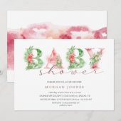 Waterverf floral script baby shower uitnodiging (Voorkant / Achterkant)