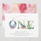 Waterverf floral script eerste verjaardaguitnodigi (Voorkant / Achterkant)