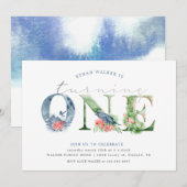 Waterverf floral script eerste verjaardaguitnodigi (Voorkant / Achterkant)