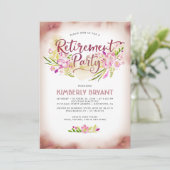 Waterverf Floral Script Elegant Retirement Party Kaart (Staand voorkant)