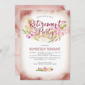 Waterverf Floral Script Elegant Retirement Party Kaart (Voorkant / Achterkant)