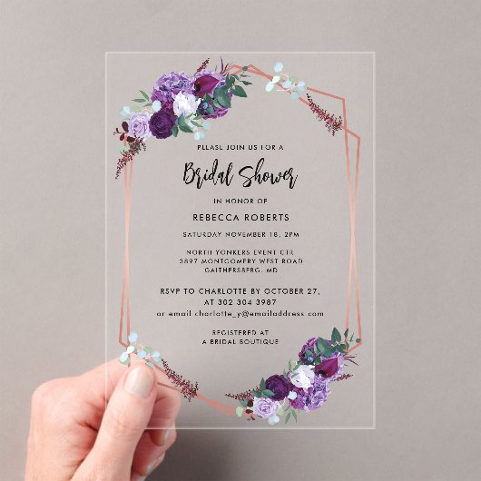 Waterverf Floral Script Elegant Vrijgezellenfeest Acryl Uitnodigingen (Insitu (Draagbaar))