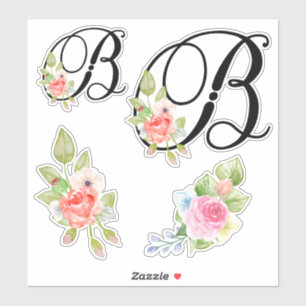 Waterverf Floral Script Monogram Letter B Sticker