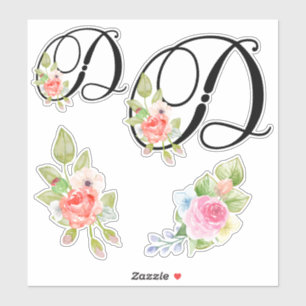 Waterverf Floral Script Monogram Letter D Sticker