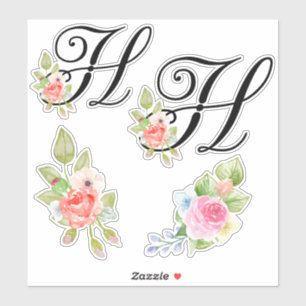 Waterverf Floral Script Monogram Letter H Sticker