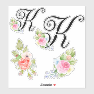 Waterverf Floral Script Monogram Letter K Sticker
