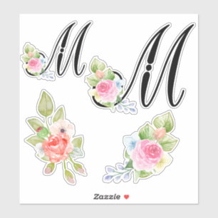 Waterverf Floral Script Monogram Letter M Sticker