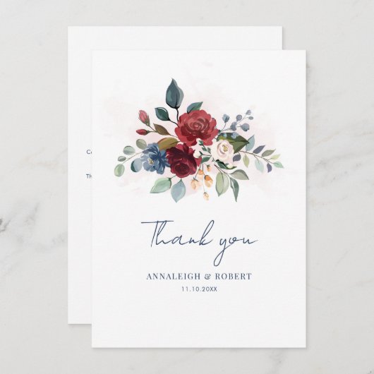 Waterverf Floral Script Wedding Bedankt (Voorkant / Achterkant)