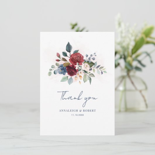Waterverf Floral Script Wedding Bedankt (Staand voorkant)