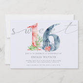 Waterverf floral script zilverzoete zestien kaart (Voorkant)