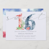 Waterverf floral script zilverzoete zestien kaart (Voorkant / Achterkant)