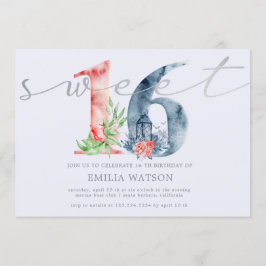 Waterverf floral script zilverzoete zestien kaart