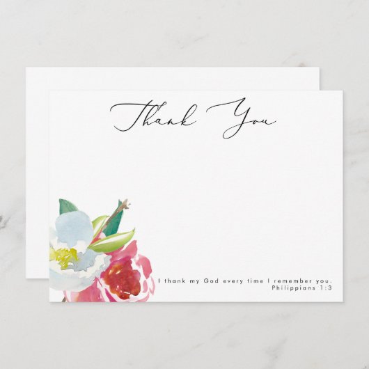 Waterverf Floral Scripting Dank u Kaart (Voorkant / Achterkant)