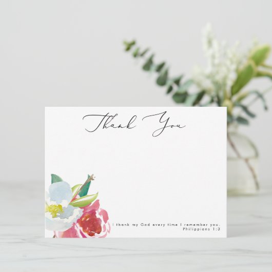 Waterverf Floral Scripting Dank u Kaart (Staand voorkant)