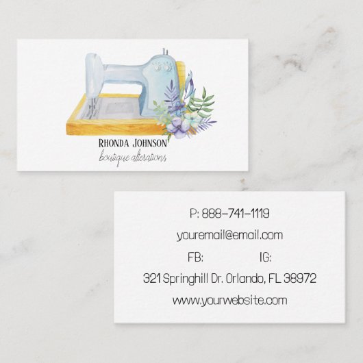 Waterverf "Floral Seamstress Seamteration" Visitekaartje (Voorkant / Achterkant)